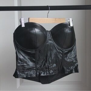 Black Faux Leather Bustiers Bra Top